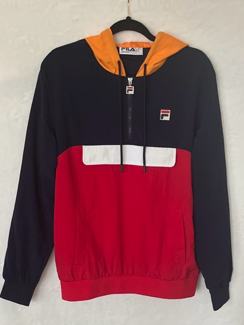 FILA Tri-Panel Hooded Pullover — Red, Navy & Yellow 90’s Style